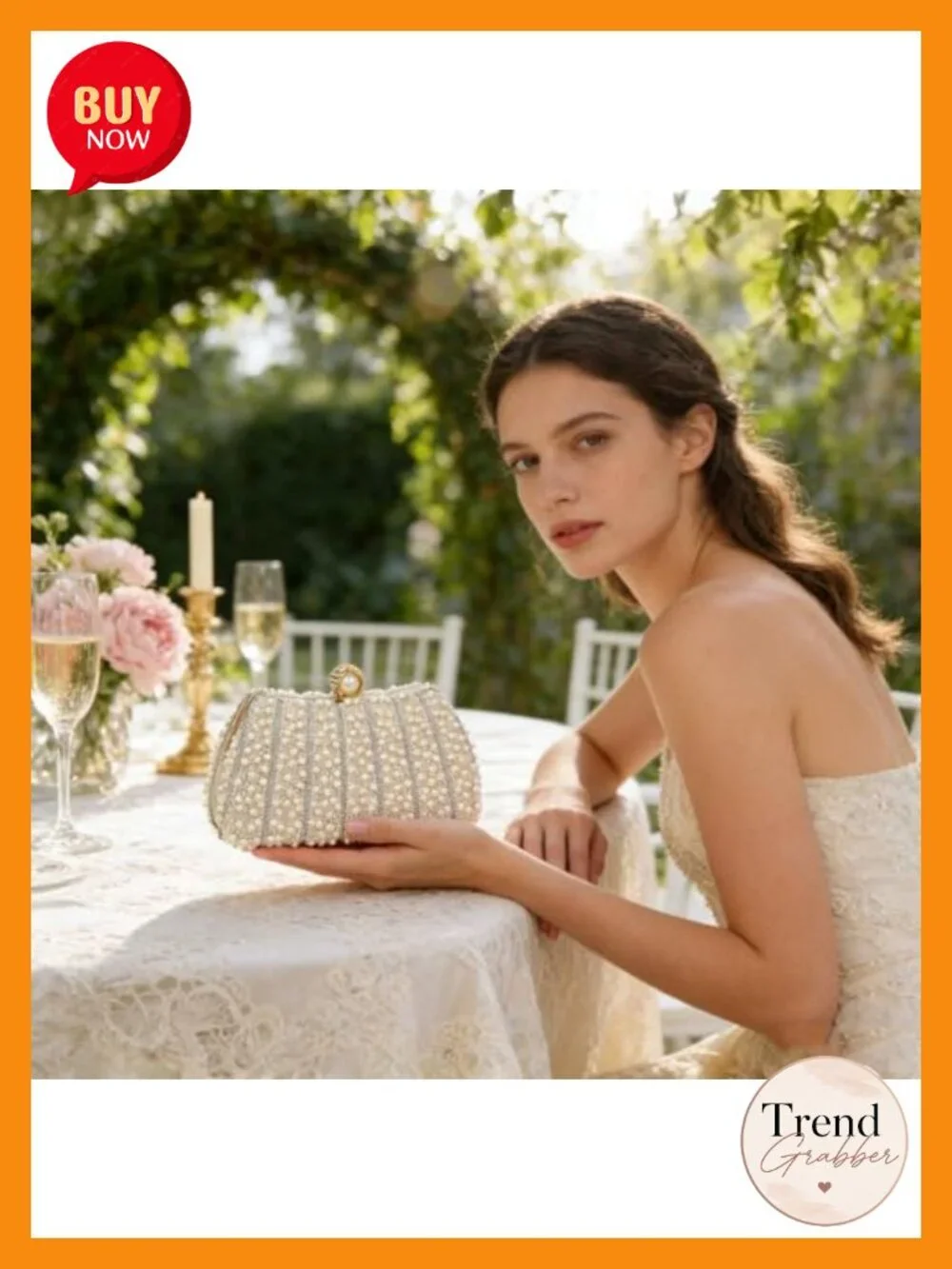 Pearl Clutch Purse with Handle and Detachable Chain Strap